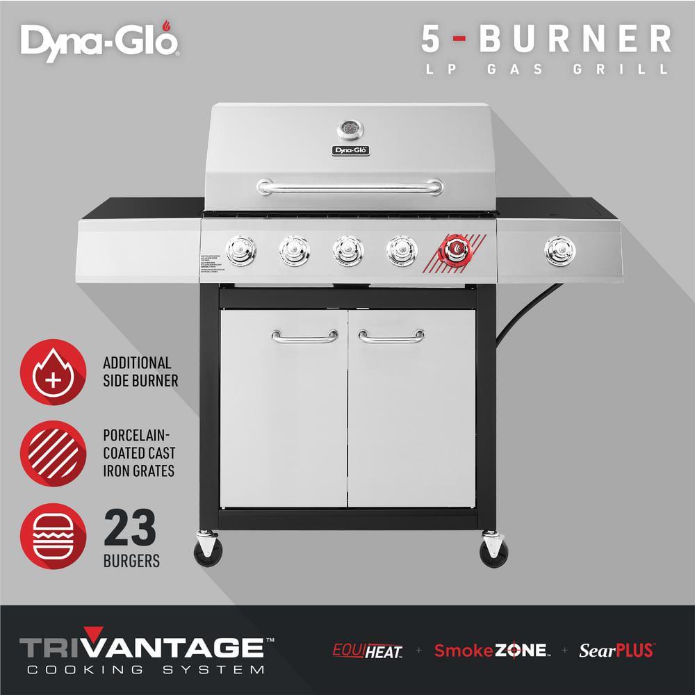 DynaGlo 5Burner Propane Gas Grill in Stainless Steel with TriVantage Multifunctional Cooking System