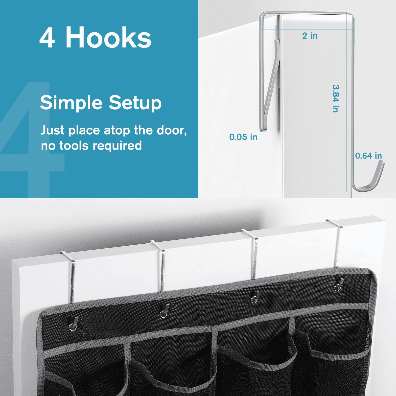 Over the Door Shoe Organizer 24 Large Mesh Pockets， Door Shoe Rack Holder Back of Door Shoe Storage Organizer Hanging， Black