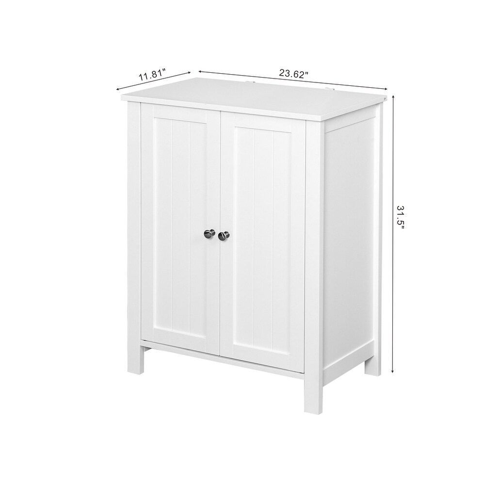 Bathroom Floor Storage Cabinet with Double Door and Adjustable Shelf for Bedroom White Cabinet Freestanding Laundry Organizer