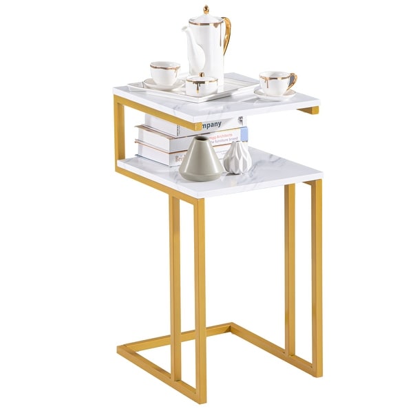 C-Type Side Table Double-Layer Gold Marble Sticker Modern Industrial End Table