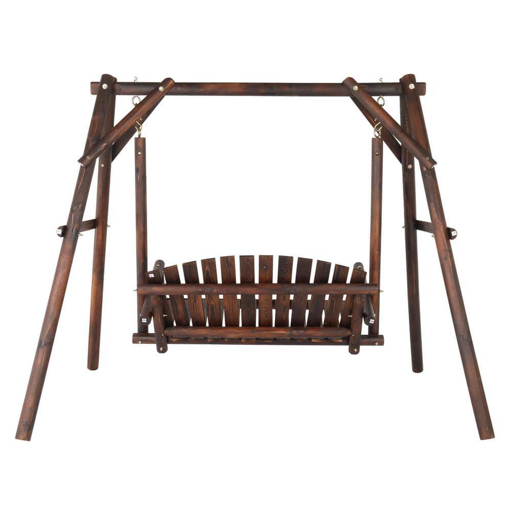 Karl home 78 in 2Person Carbonized Wood Patio Swing with Stand