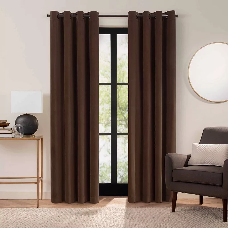 eclipse Luxury Velvet 100% Blackout Grommet Window Curtain Panel