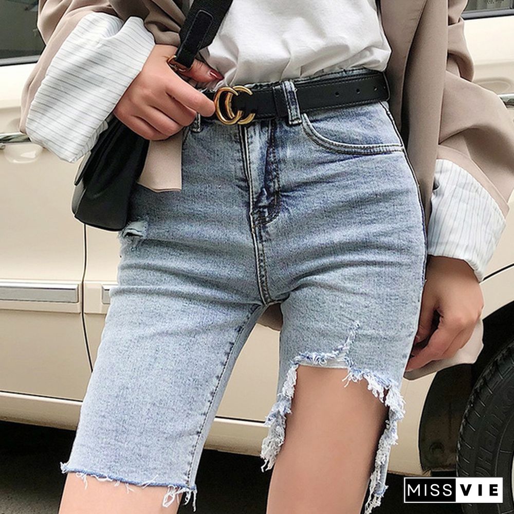 Summer Women Ripped Frayed Stretch Denim Jeans Ladies Pirate High Waist Shorts