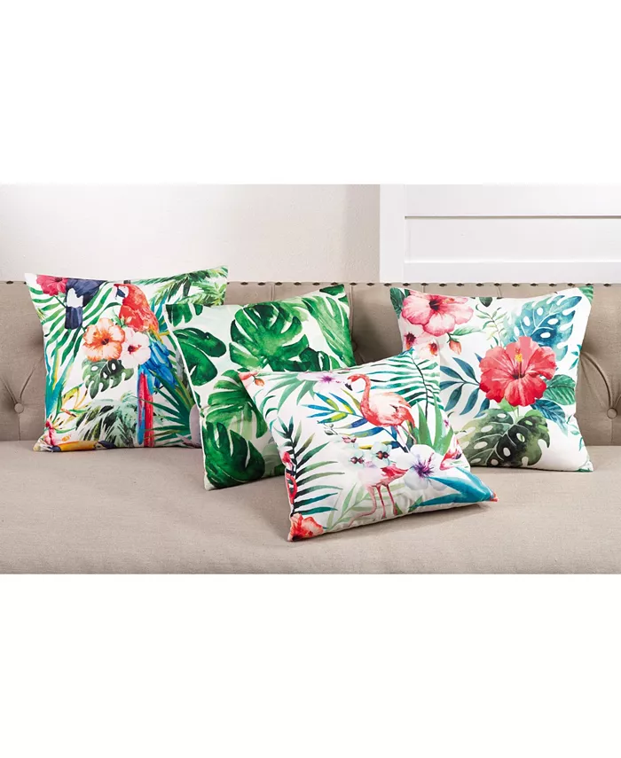 Saro Lifestyle Tropical Flamingo Print Polyester Filled Throw Pillow， 18