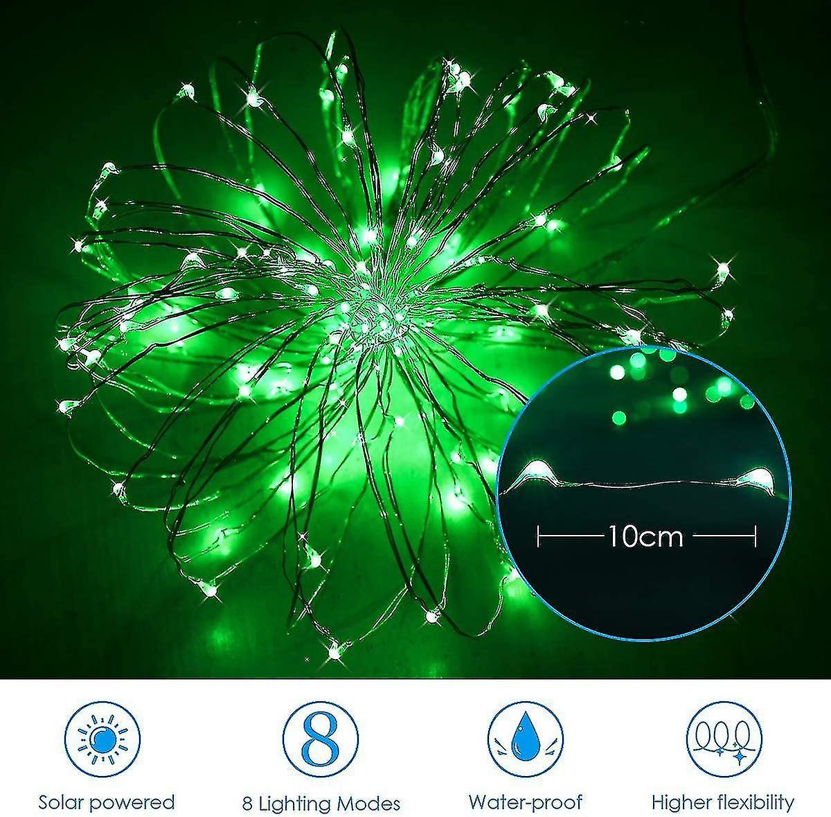 St. Patrick's Day Solar String Lights， Mini 100 Led Copper Wire Lights， Fairy Lights， Indoor Outdoor