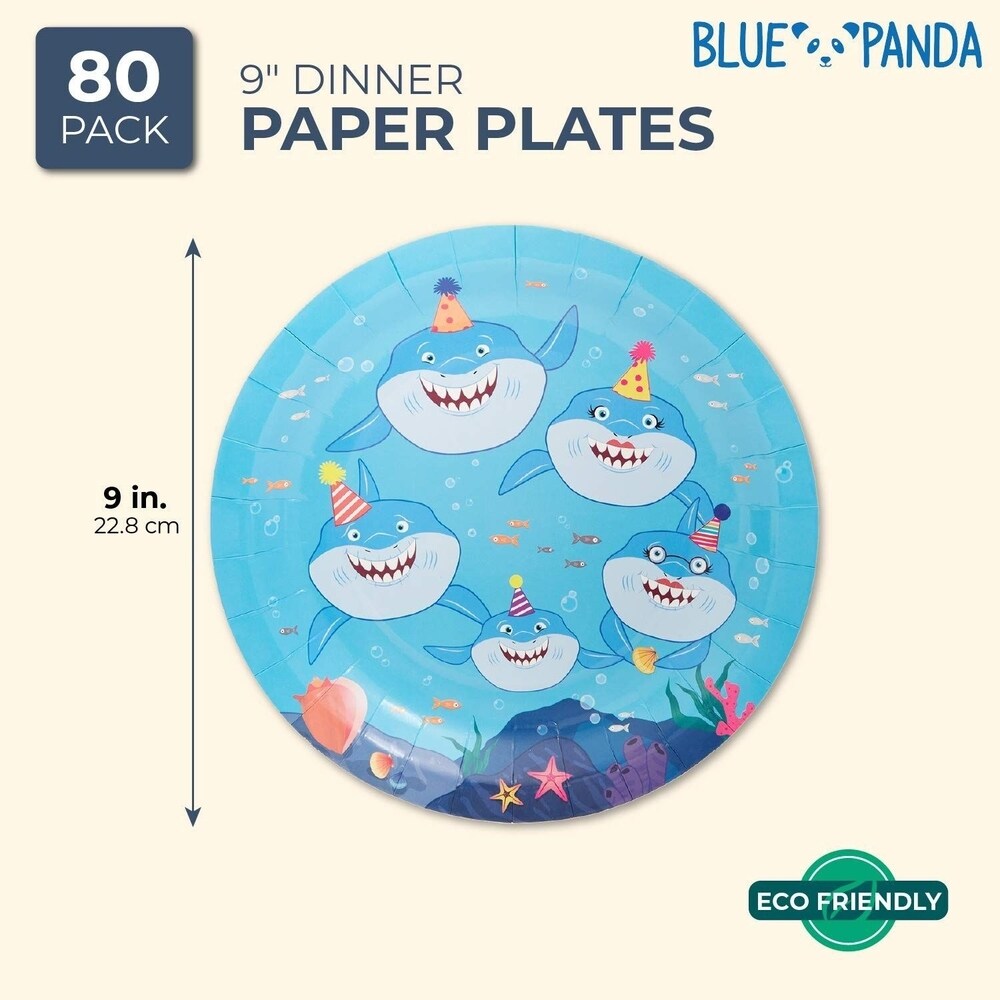 80 Pack Shark Happy Birthday Party Disposable Paper Plates 9\