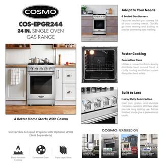 Cosmo 24 in. 3.73 cu. ft. Commercial-Style Gas Range with Single Convection Oven in Stainless Steel COS-EPGR244