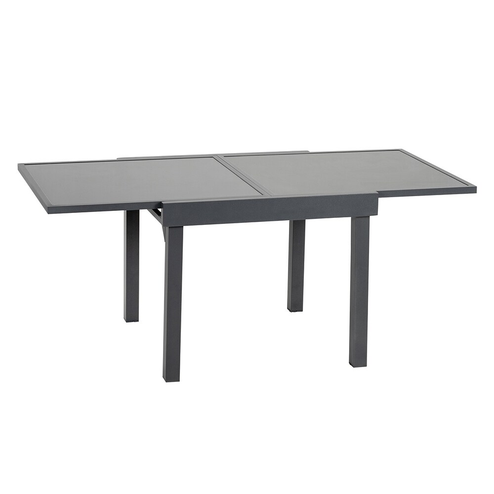 VredHom Outdoor Tempered Glass Top Aluminum Extendable Dining Table   35.4 in W x 35.4 70.9 in L x 29.5 in H