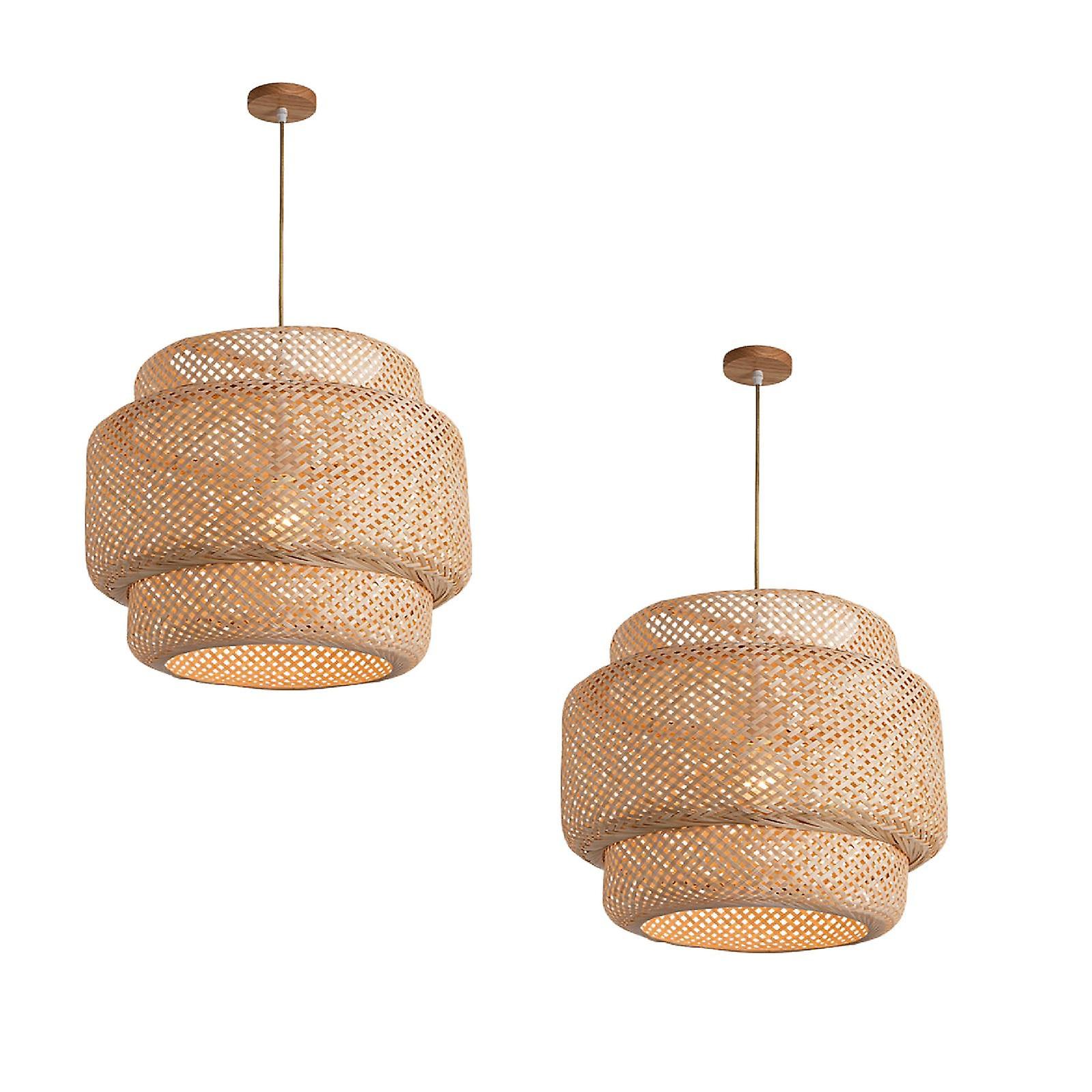 2-pack Handcrafted Bamboo Ceiling Pendant Light Hanging Cafe Lamp For Hotel