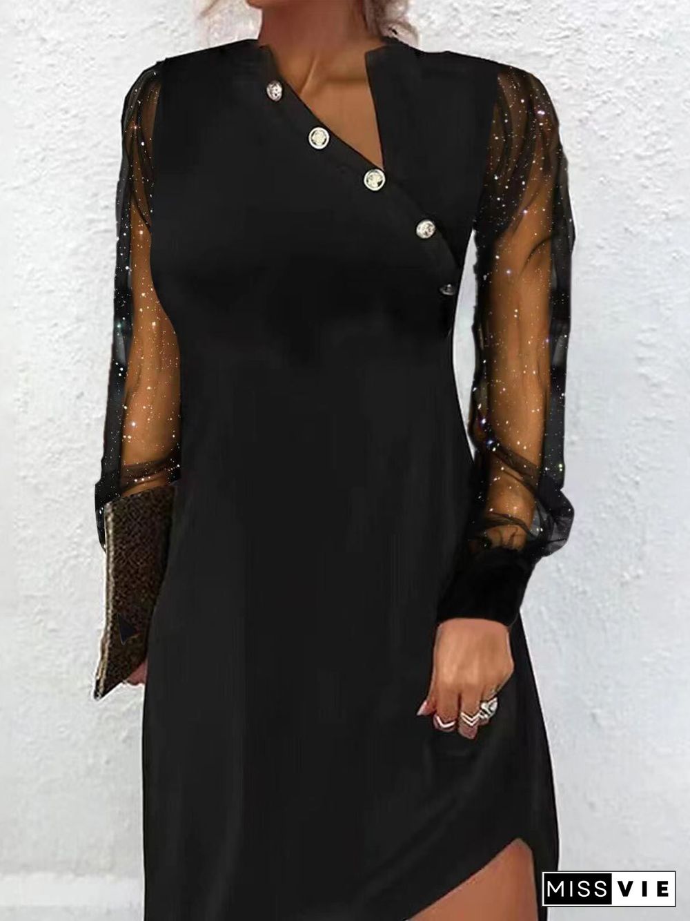 Women's Long Sleeve V-neck Graphic Lace Midi Dress