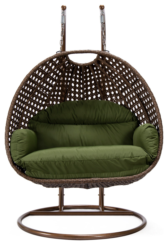 LeisureMod Mendoza Dark Brown Wicker Hanging Double Egg Swing Chair   Tropical   Hammocks And Swing Chairs   by LeisureMod  Houzz