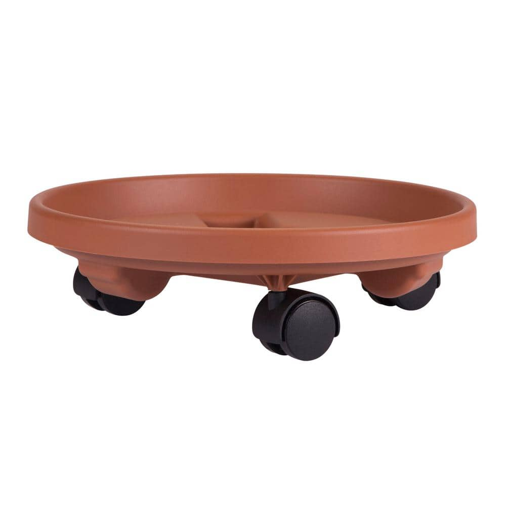 Bloem Caddy Round 12 in. Terra Cotta Plastic Plant Stand Caddy with Wheels 95122C