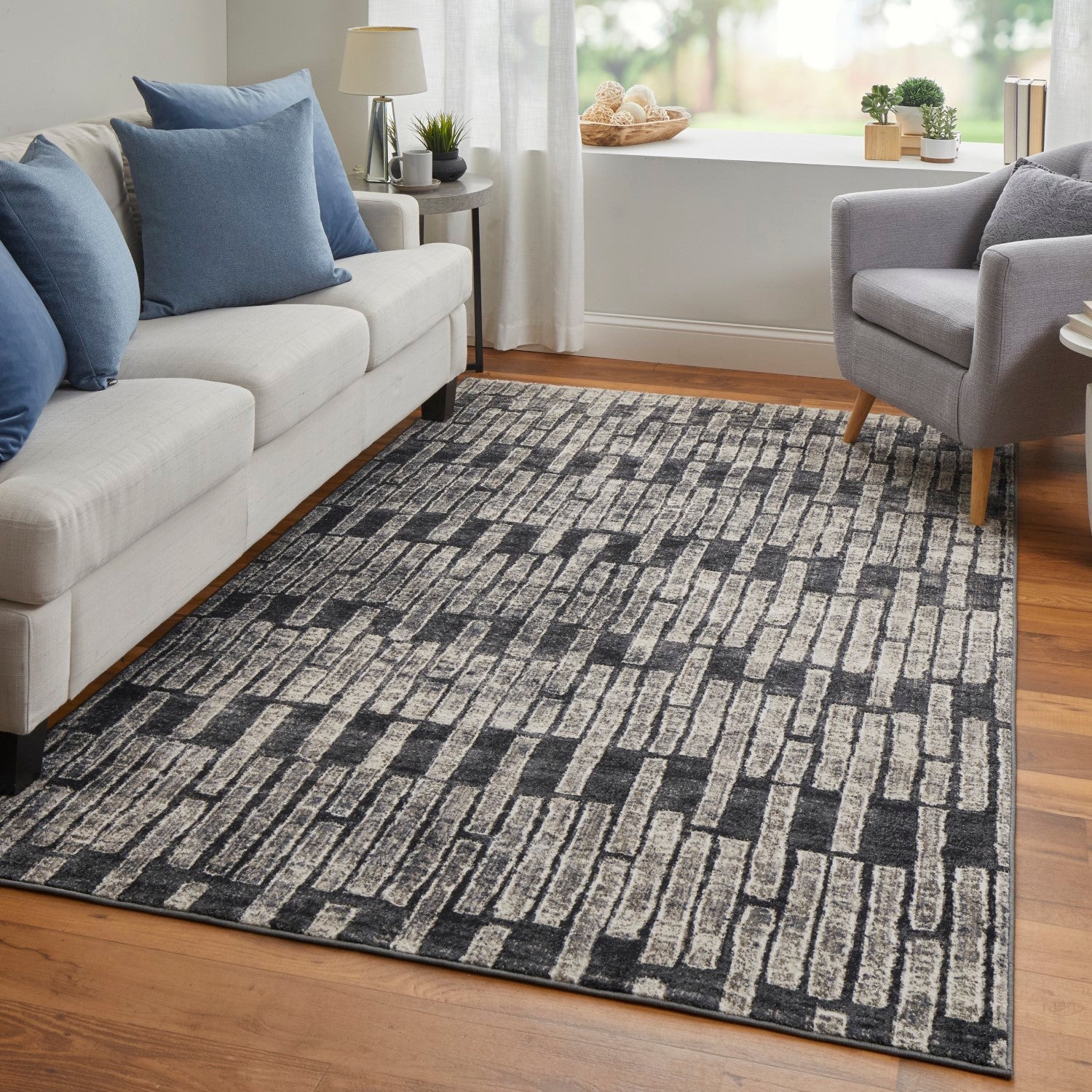 Kiba Geometric Gray/Black/Ivory Rug