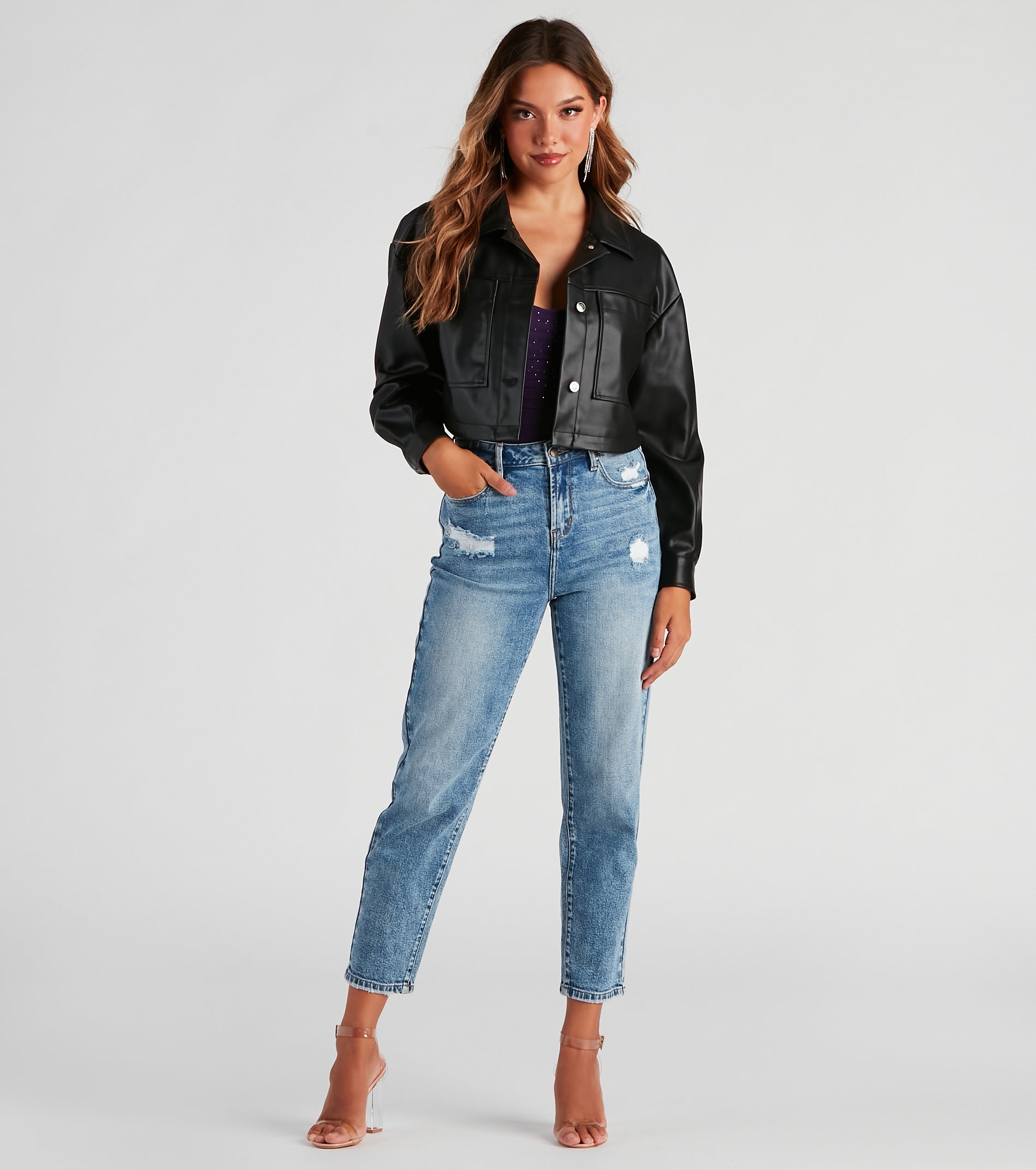 New Rule Faux Leather Crop Shacket