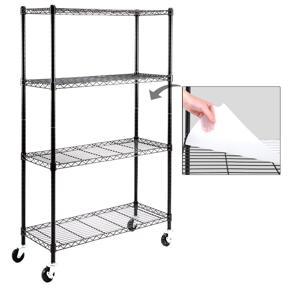 EFINE Black 4-Tier Rolling Heavy Duty Metal Wire Storage Shelving Unit Casters 1 in. Pole (36 in. W x 57.7 in. H x 14 in. D) RL33653