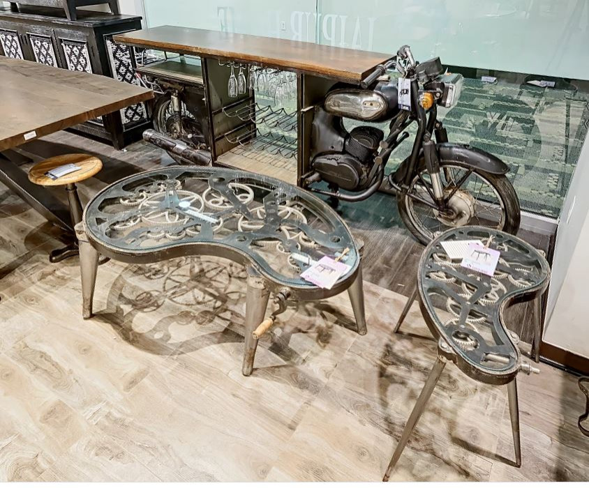 27 quotIndustrial Antiqued Finish Glass Top Moving Gears End Side Table Steampunk   Industrial   Side Tables And End Tables   by Sideboards and Things  Houzz