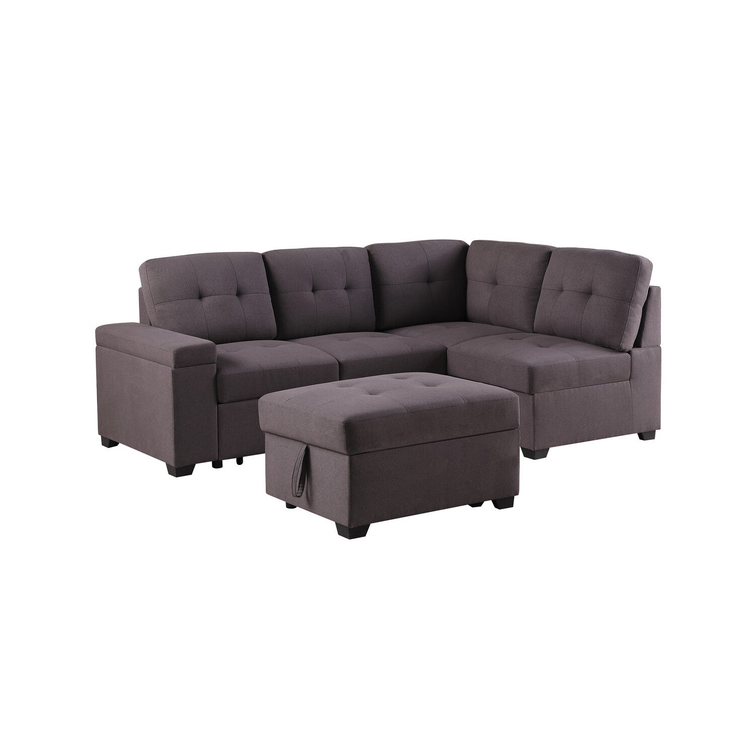 Katie Brown Linen Sleeper Sectional Sofa with Storage Ottoman, Storage Arm