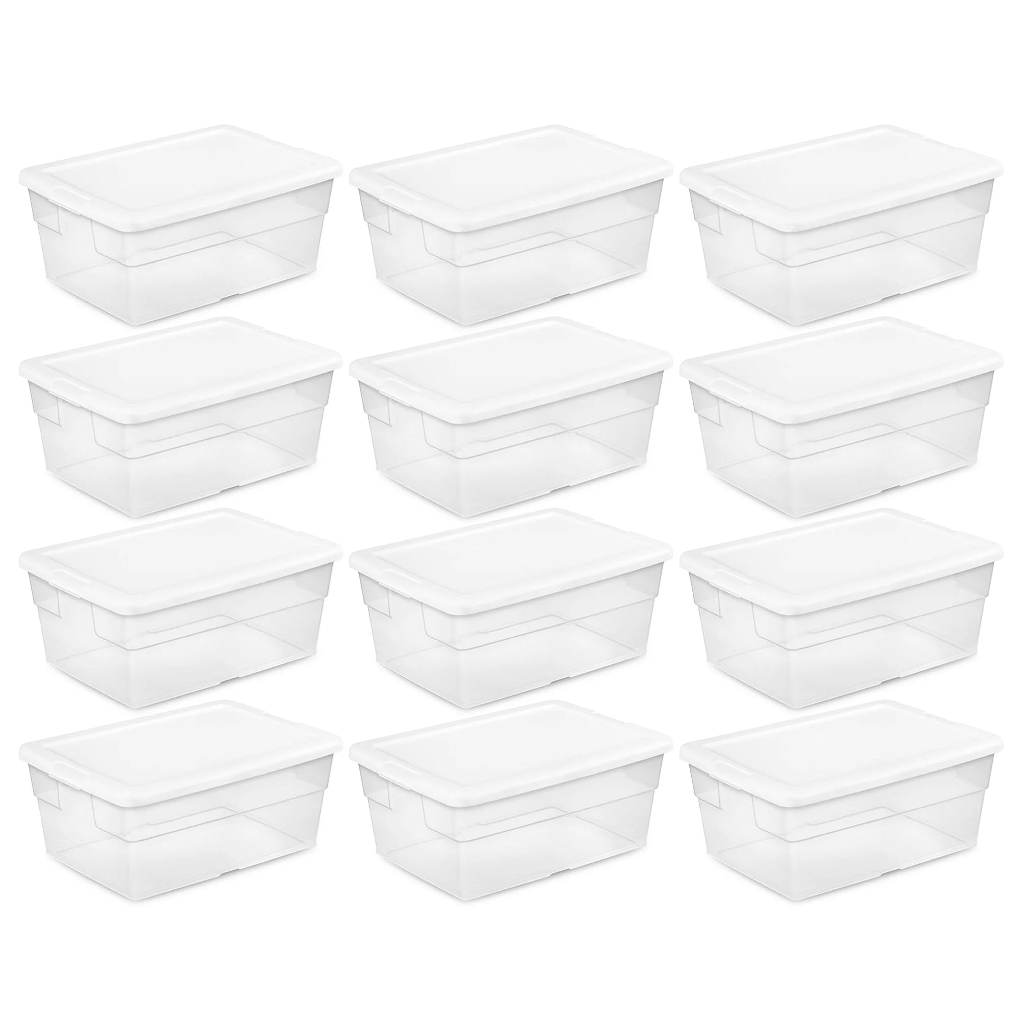 Sterilite 16 Quart Clear Plastic Stacking Storage Container Box， 12 Pack