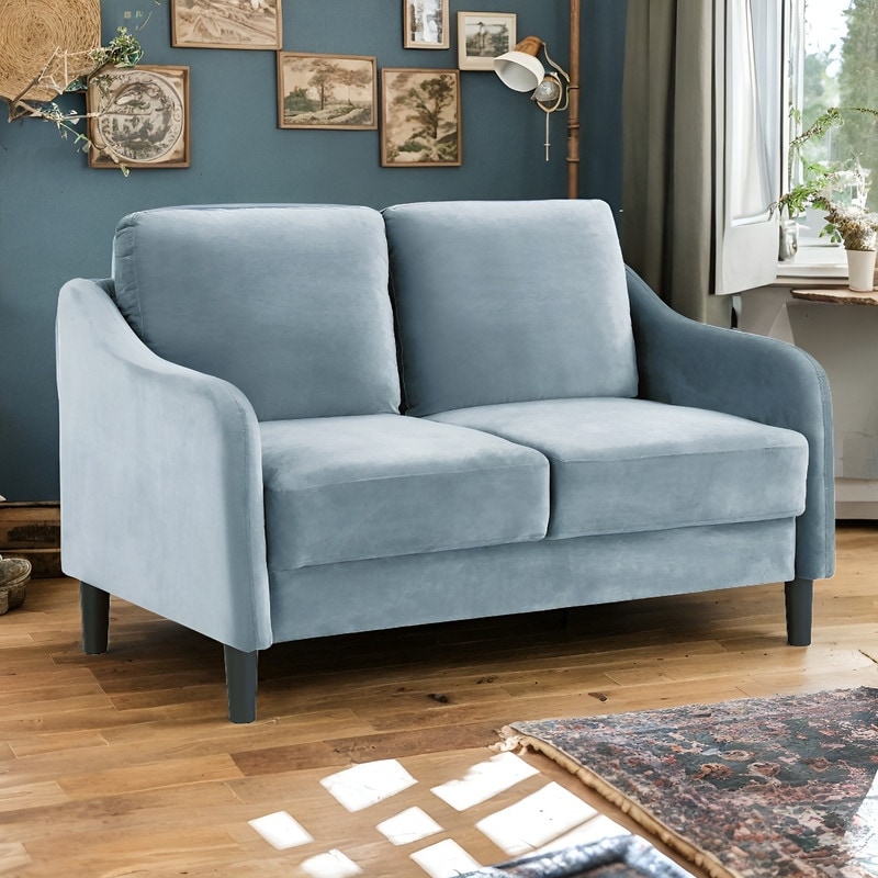 2 Seat Sofa Soft Loveseat for Living Room  Grey Velvet