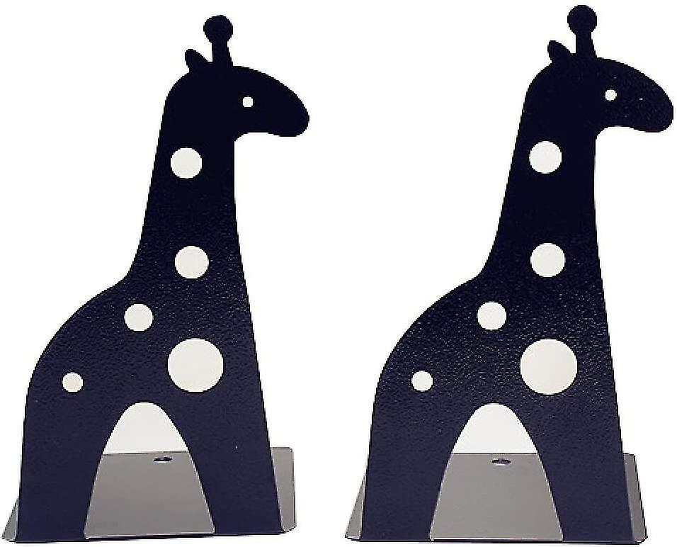 Giraffe-shaped Non-slip Metal Bookend， Desk Top Organizer Book Holder， Black