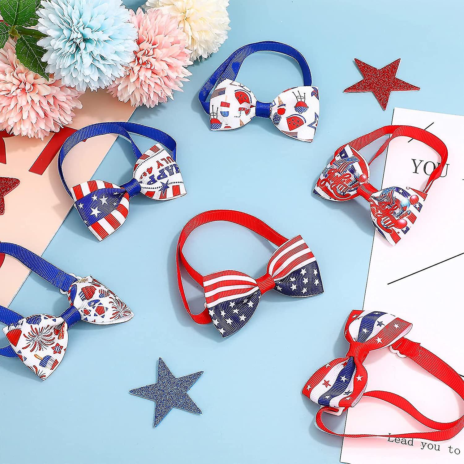 12 Pieces Pet Dog Neckties Adjustable Patriotic Dog Pet Neckties Flag Cat Tie For Dogs Puppy