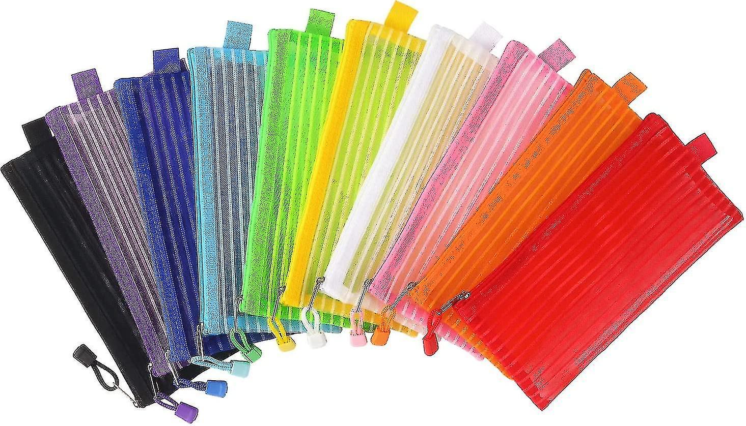10 Pack Zipper Mesh Pouch Pencil Pouch Multicolor Pen Bag Multipurpose For Office Supplies Travel St