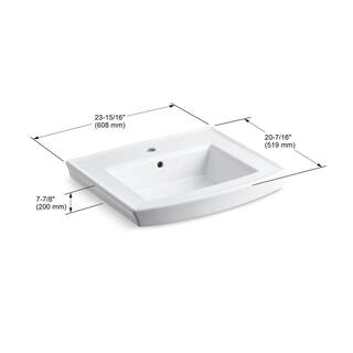 KOHLER Archer 20.4375 in. Vitreous China Pedestal Sink Basin in White with Overflow Drain K-2358-1-0