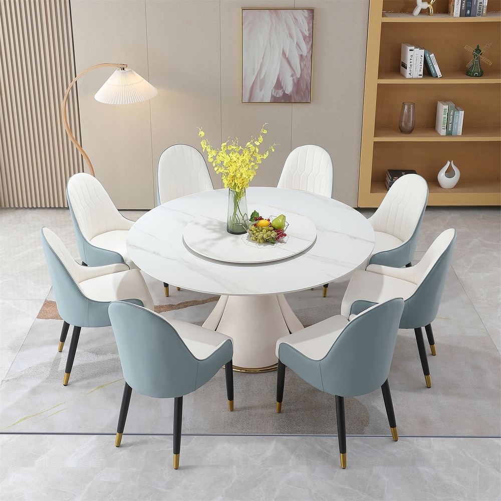 Sintered Stone Dining Table with Round Turntable and 8 pcs Chairs