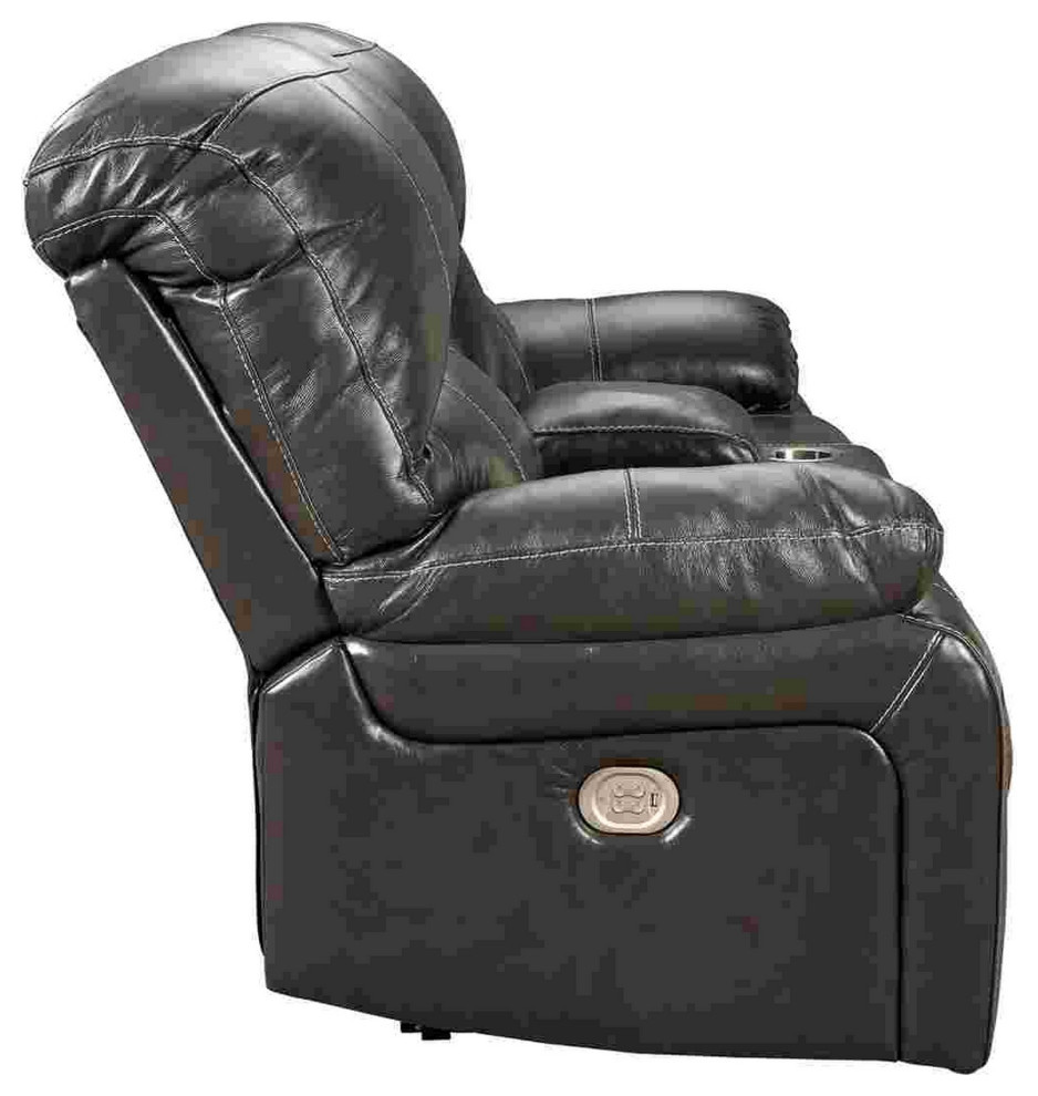 Leather Power Recliner Loveseat With Console  Gray   Contemporary   Loveseats   by VirVentures  Houzz