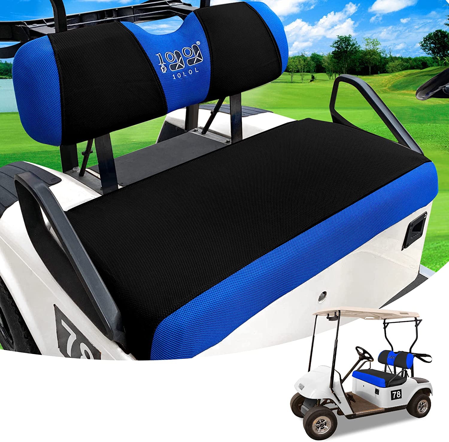 10L0L Golf Cart Seat Covers Front Set for EZGO TXT RXV and Club Car DS Carts Part Accessories - Blue