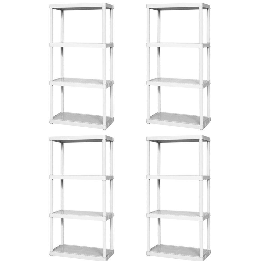 GRACIOUS LIVING 4-Pack White 4-Tier Plastic Garage Storage Shelving Unit (24 in. W x 48 in. H x 12 in. D) 4 x 91064-1C-90