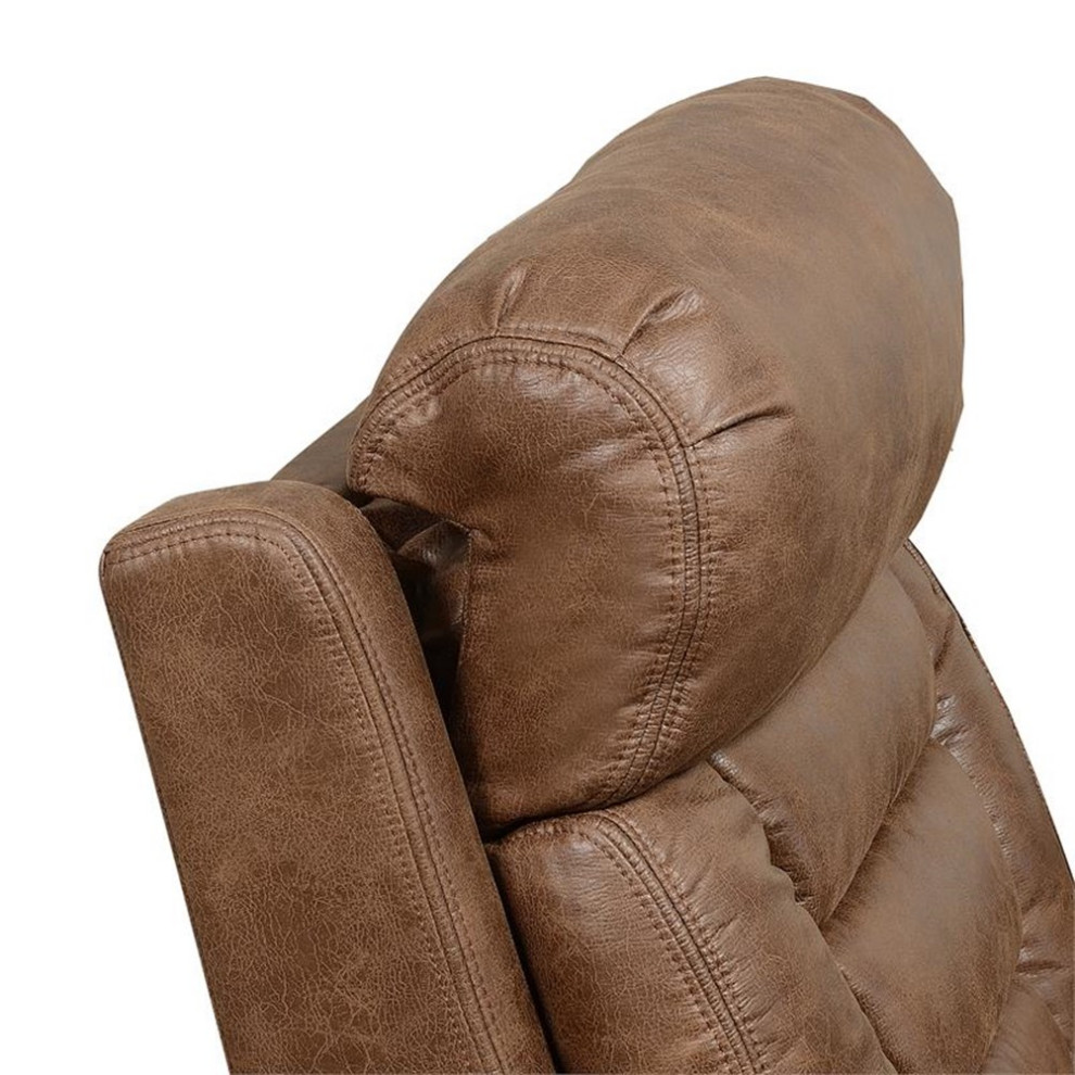 Bowery Hill Transitional Cinnamon Faux Leather Power Recliner Chair   Contemporary   Recliner Chairs   by Homesquare  Houzz