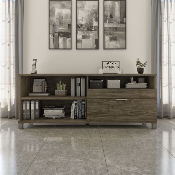 Bestar Pro-Linea Credenza with two drawers in Walnut Grey