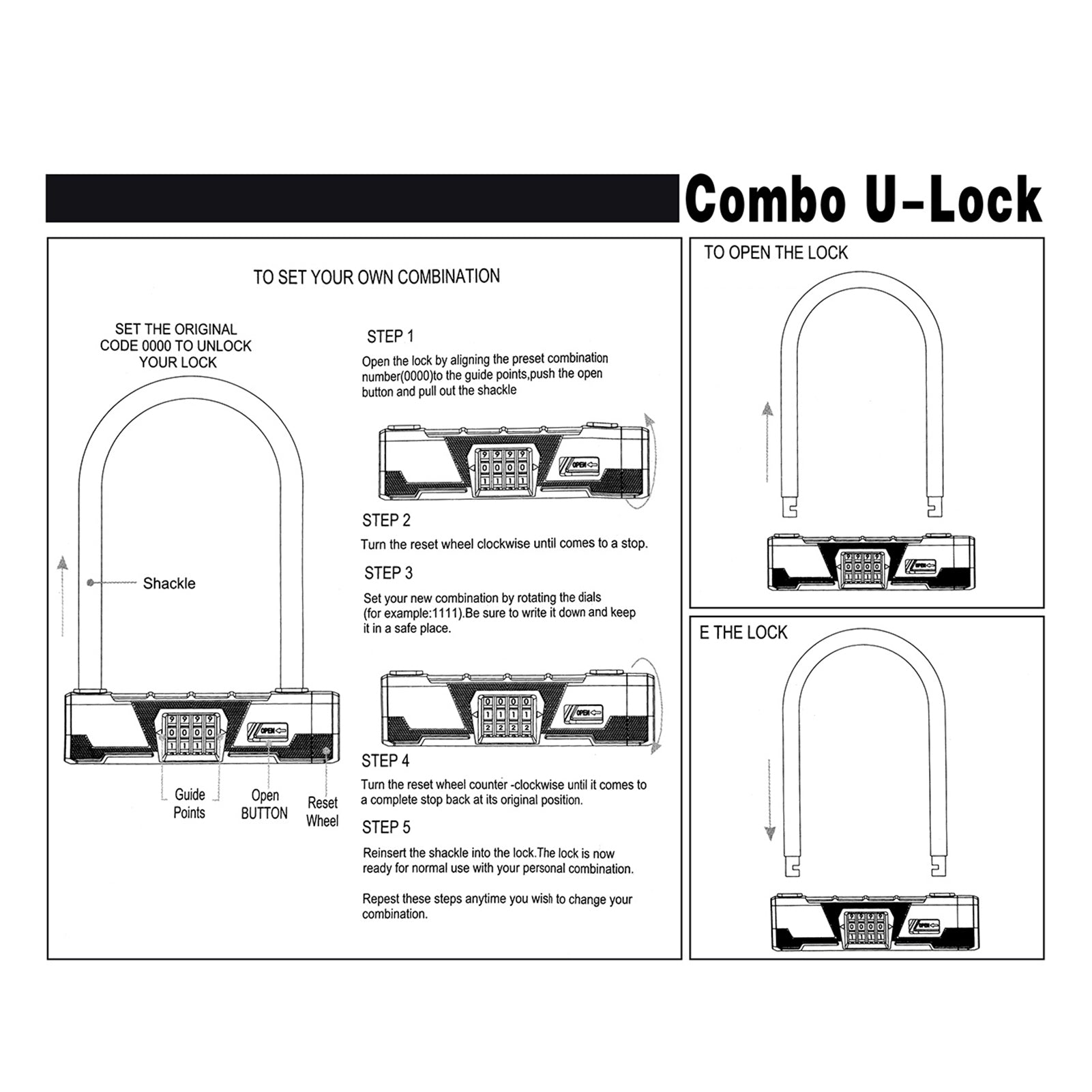 YSANAM U Lock -theft Bike Password Lock Heavy Duty Combination U Lock Bike Lock Bike Safety Tool