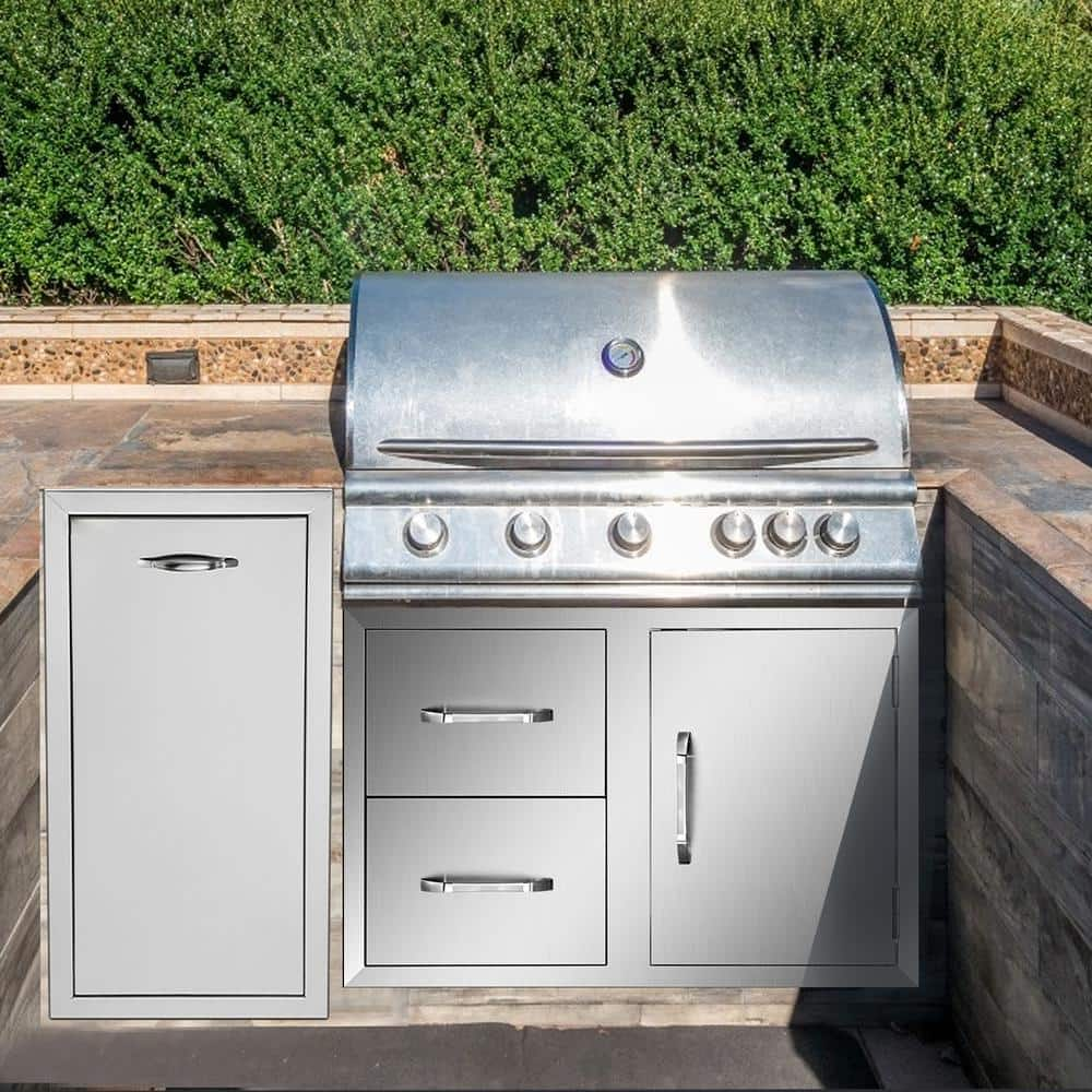 VEVOR Outdoor Kitchen Door Drawer Combo 35.4 in. W x 23.6 in. H x 24.4 in. D BBQ Access Door/Double Drawers with Handles CTG36X28X41000001V0