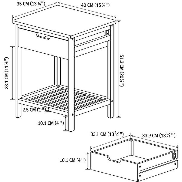 Modern Square End Table with Drawer and Open Shelf， Black