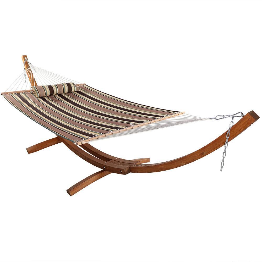 Ultimate Patio Quilted Double Hammock and Pillow w/ 13-Foot Wood Stand