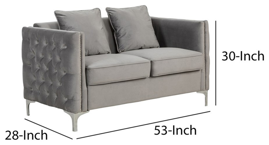 Benzara Zion 53 quotVelvet Accent Loveseat Handmade with Nailhead Trim in Gray   Midcentury   Loveseats   by Homesquare  Houzz