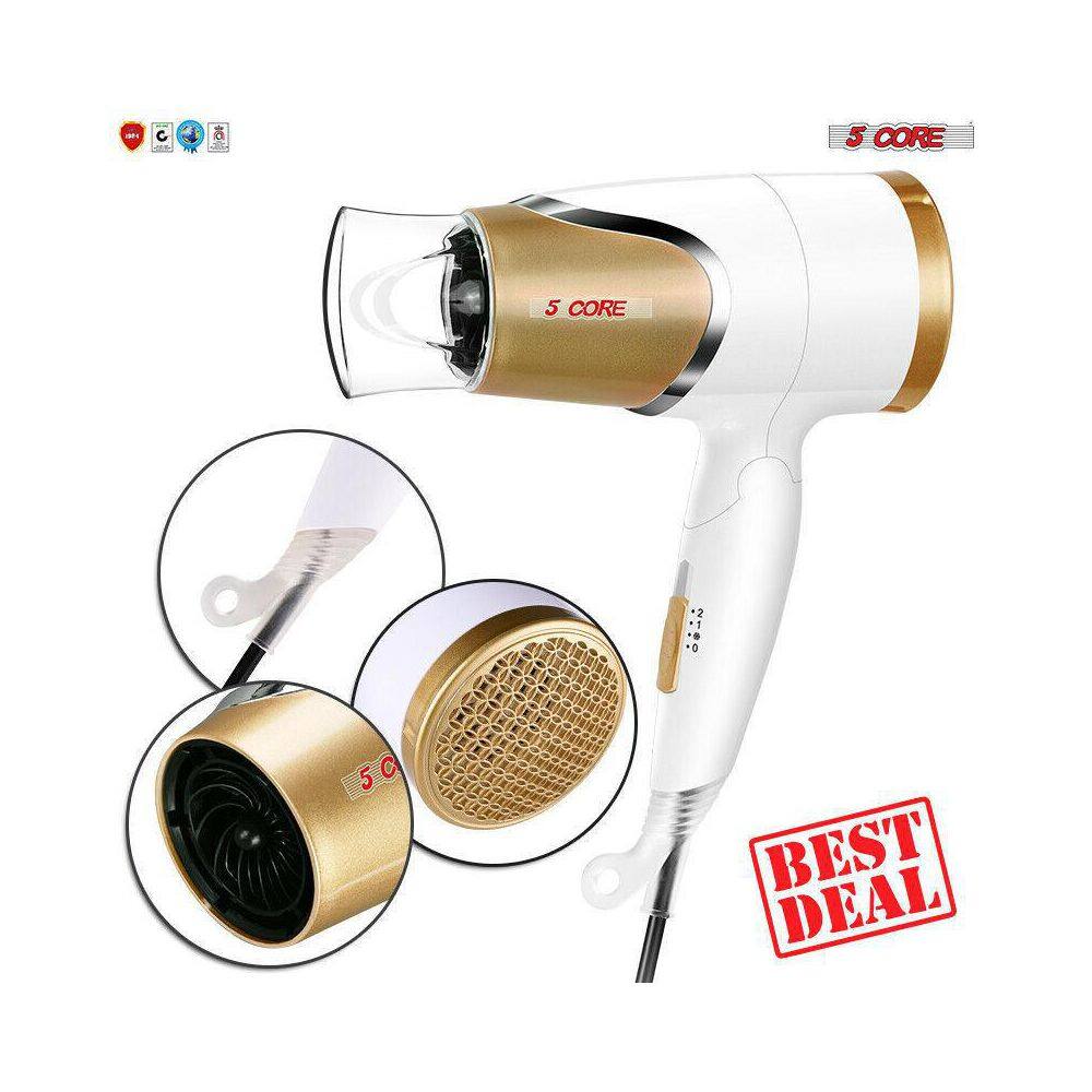 Aoibox 1875-Watt Lightweight Conditioner Home Hairdryer and Travel Hair Dryer Negative Ion Hair Dryer in White and Gold HDDB880