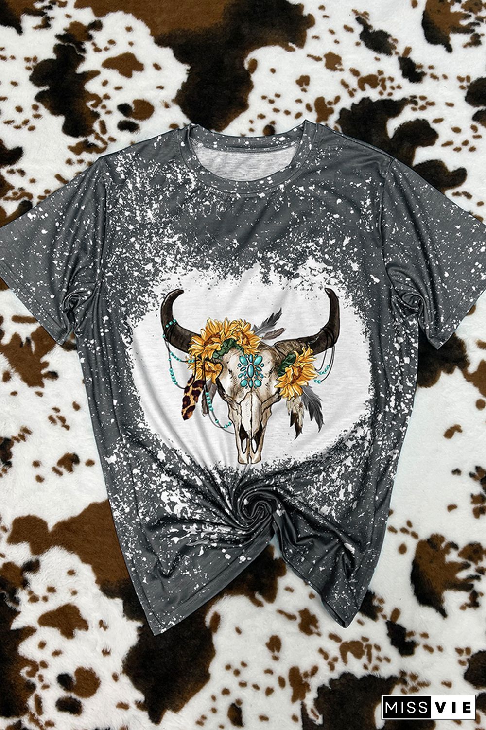 Sunflower Boho Bull Skull Graphic Tee Wholesale