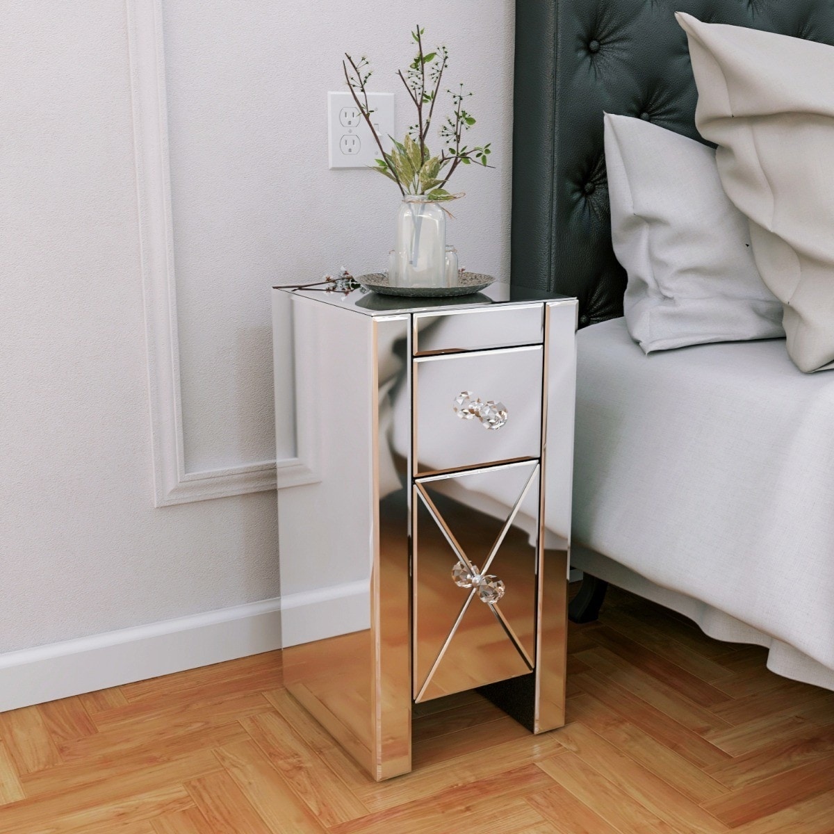 Mirrored Side Table End Table Nightstand with Drawers