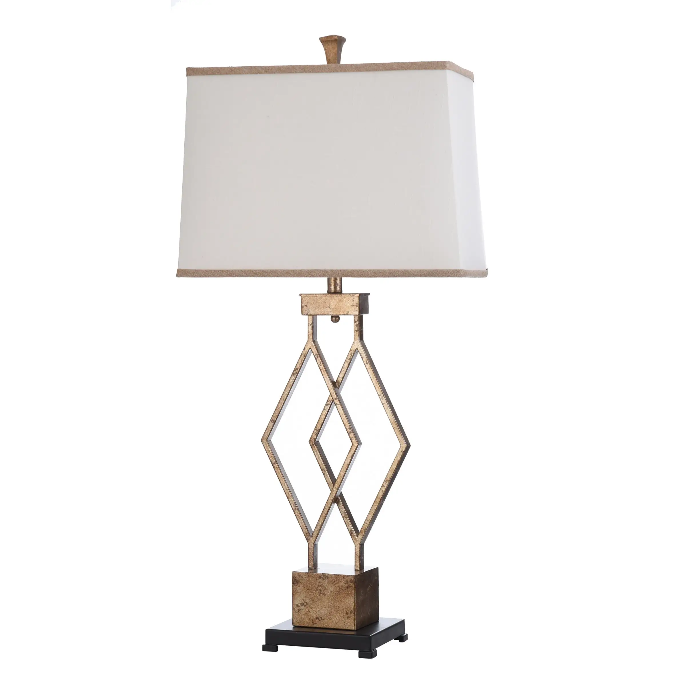 StyleCraft Vintage Gold Table Lamp - White Hardback Fabric Shade