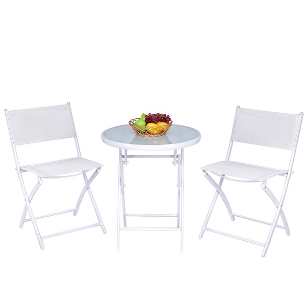 3 Pcs Bistro Set Garden Backyard Round Table Folding Chairs