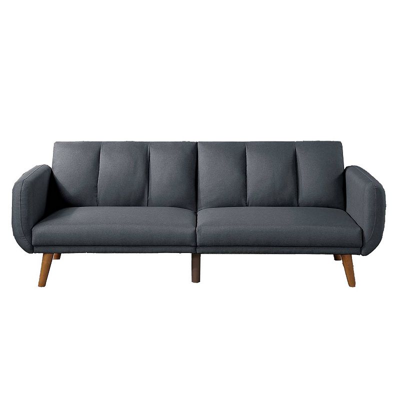 Adjustable Upholstered Sofa with Track Armrests and Angled Legs， Light Gray