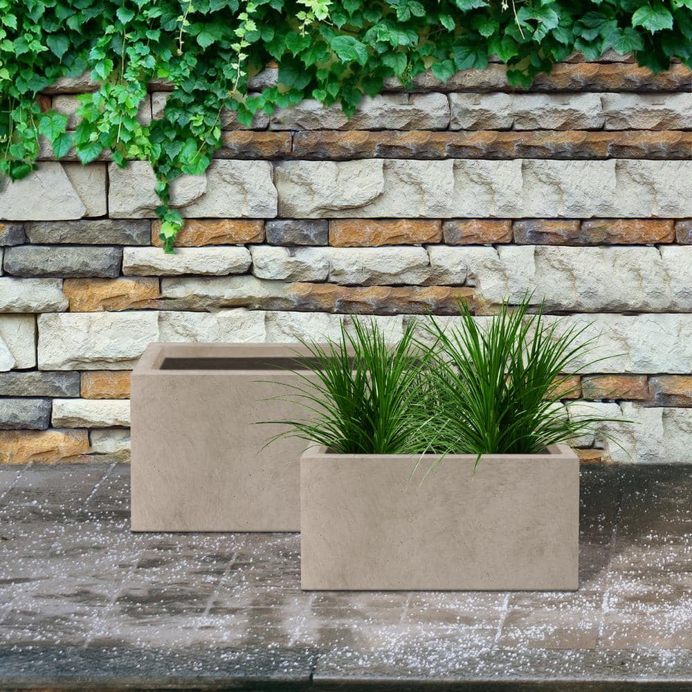 KANTE 31.4 in. and 23.6 in. L Rectangular Weathered Lightweight Long Low Planters w/Drainage Hole (Set of 2) Outdoor/Indoor RF0147AB-C80021-2