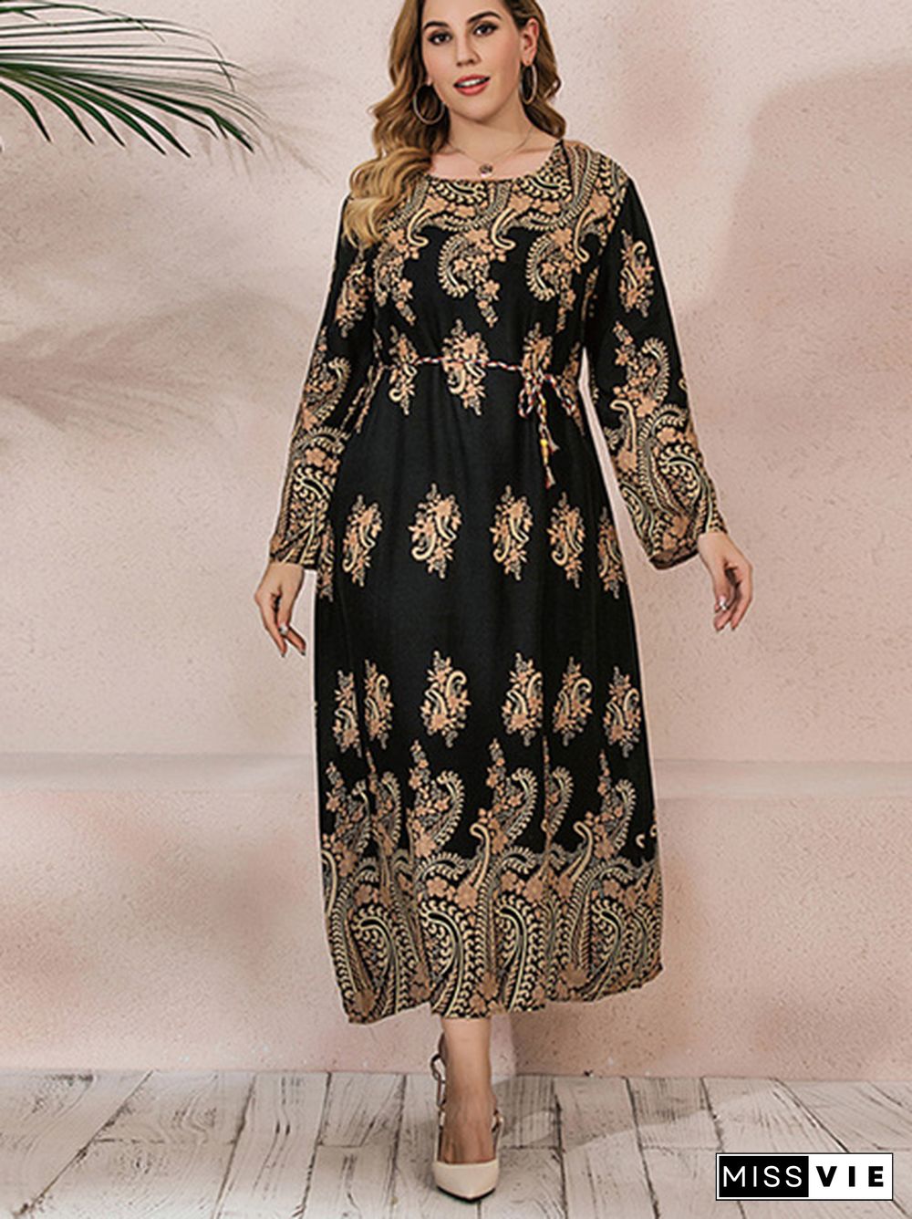 Plus Size Oversize Ethnic Print Longline Dress