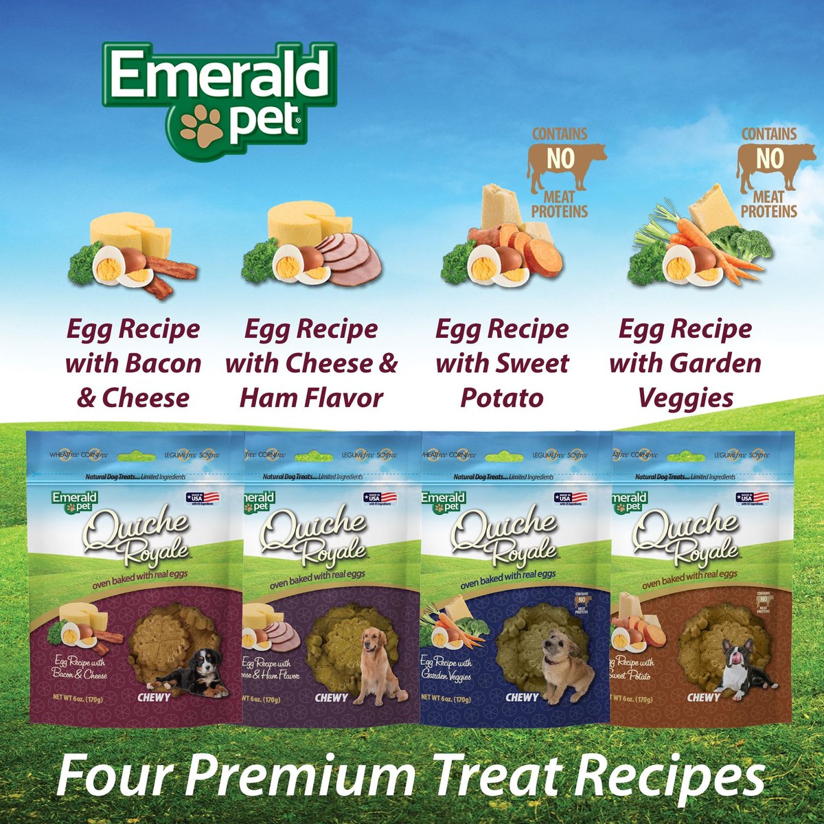 Emerald Pet Quiche Royale Egg Recipe with Bacon and Cheese Chewy Dog Treats， 6-oz bag