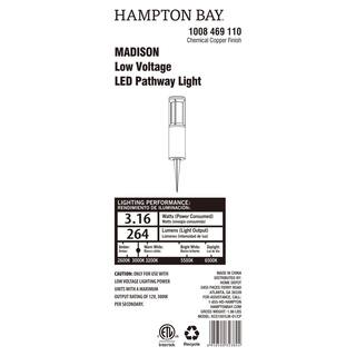 Hampton Bay Madison Low Voltage Copper Hardwired Integrated LED Weather Resistant Path Light KCS1501LM-01CP