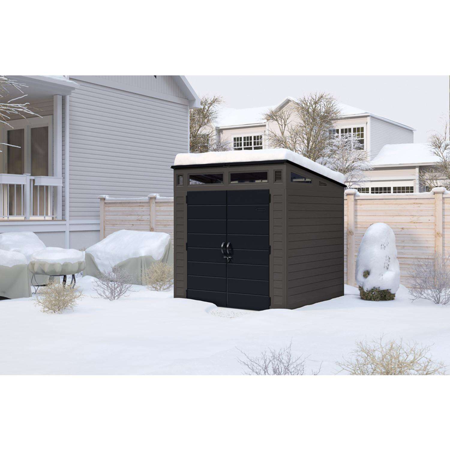 Suncast Modernist 7 ft. x 7 ft. Resin Vertical Pent Storage Shed with Floor Kit