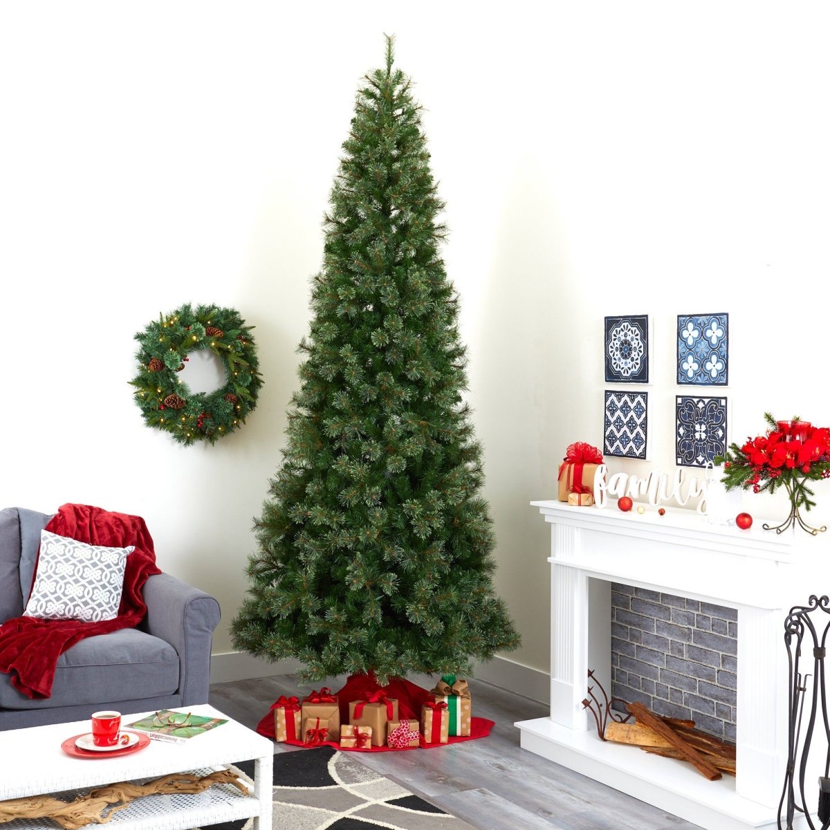 10' Cashmere Slim Artificial Christmas Tree with 750 Warm White LED Lights